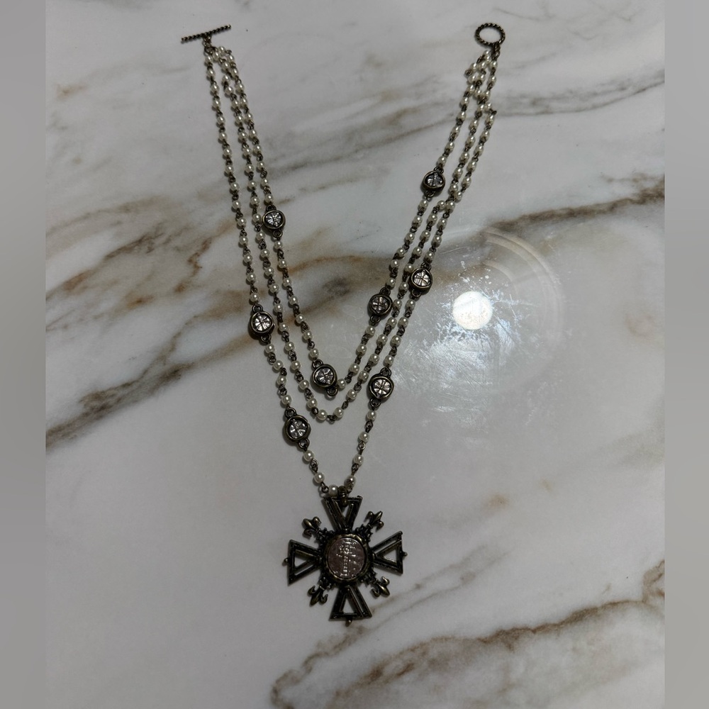 Women's Multi-Strand Silver Cross Pendant Necklace